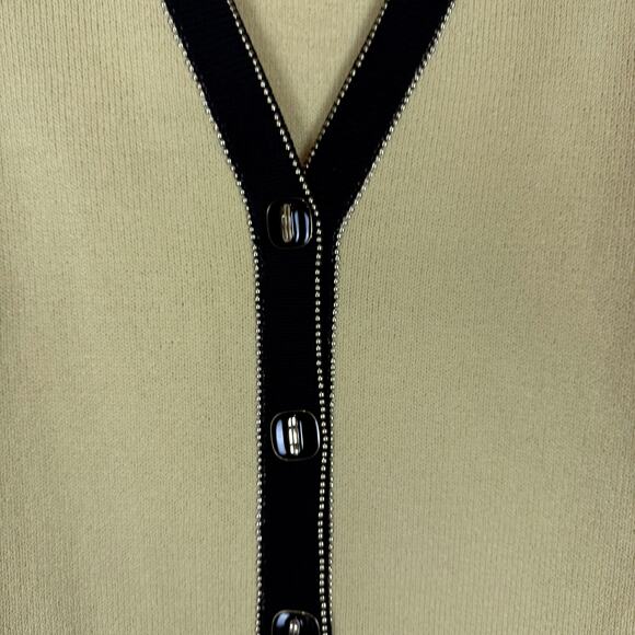 VTG JSS Knit Sweater Women M Yellow Wool Knitted Pockets Beaded Long Sleeve - Picture 14 of 15